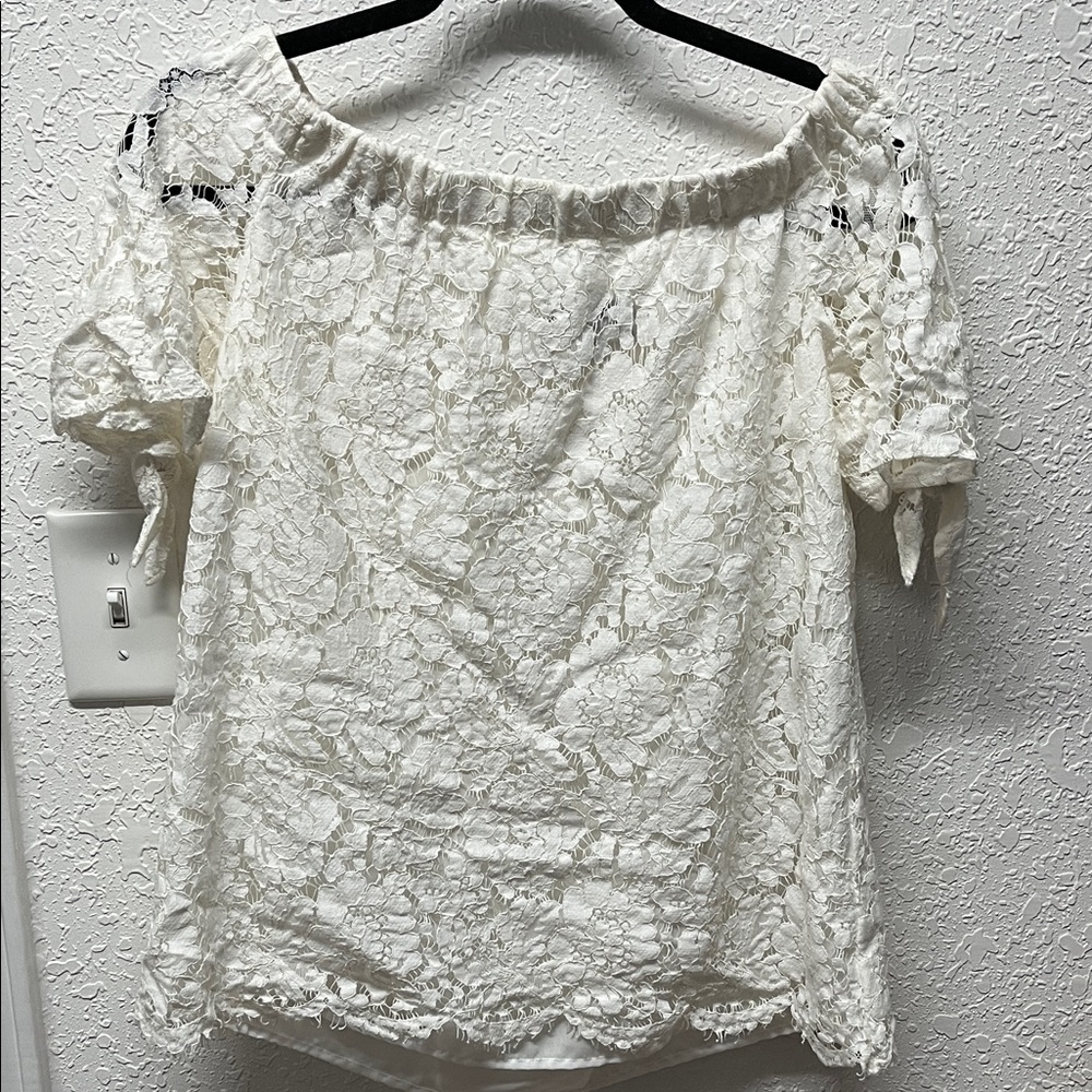 Lulu's White Lace Off-Shoulder Blouse